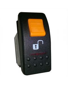 Locking Switch Double Pole On -None Off, Red Slot Lens, Lock Legend ,Red Led 24VDC Spade terminals , Orange Lock Button